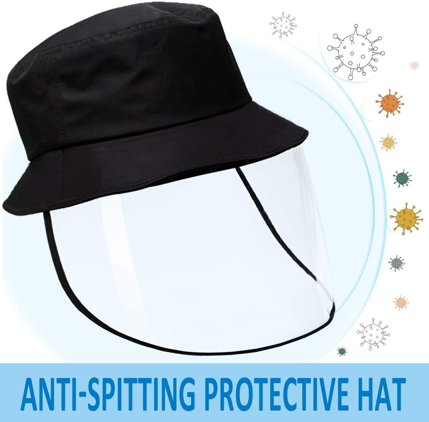 Reusable Face Shield Hat: Wind-proof, dust-proof, saliva-proof.